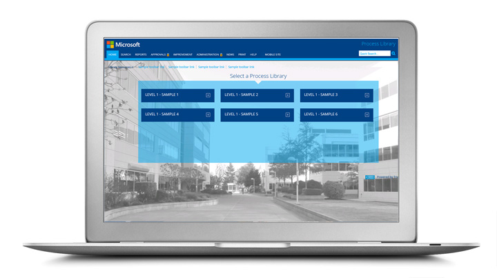 Microsoft Process Library homepage with a compact hover-menu design