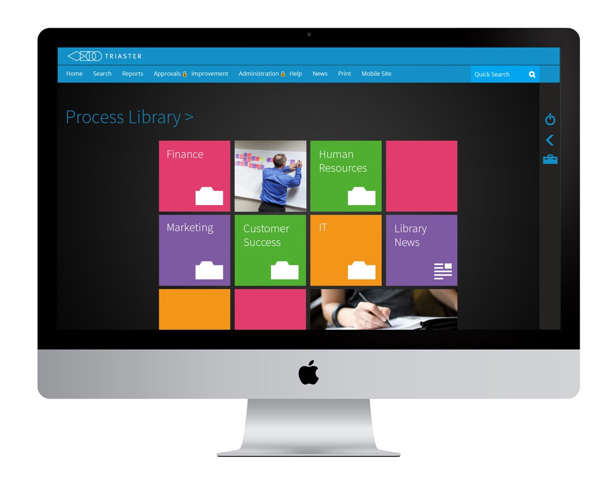 a computer screen displaying a process library with a black background and colourful square boxes