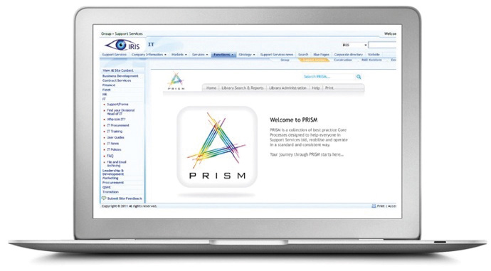 A laptop showing PRISM process library 