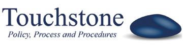 Touchstone written in blue next to a blue rock with Policy, Process and Procedures written in italics underneath
