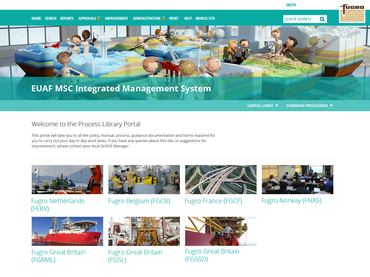 Fugro's process library portal with cartoon people and pictures to click on