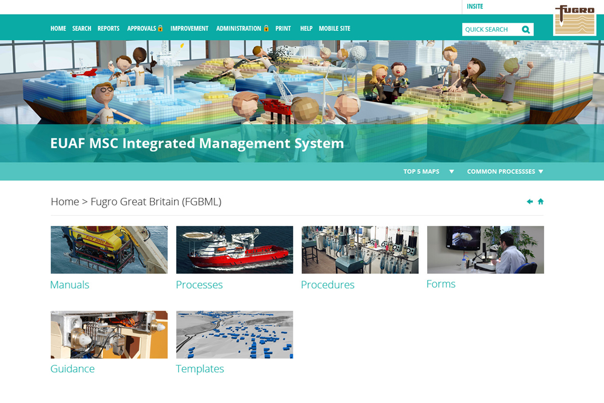 Fugro's process library portal with cartoon people and pictures to click on