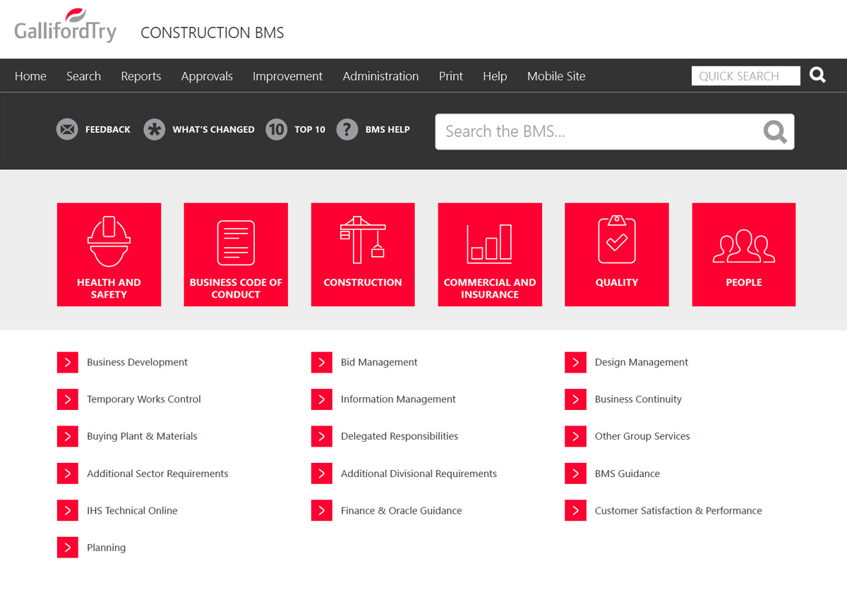 Galiford Try's process library with a black menu and red boxes and arrows to click on