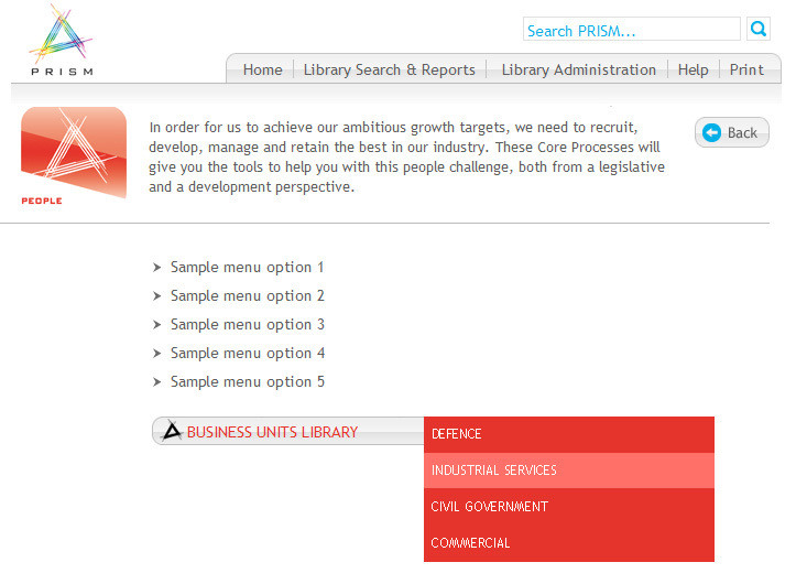 interserve's process library - PRISM - with a red box and text 