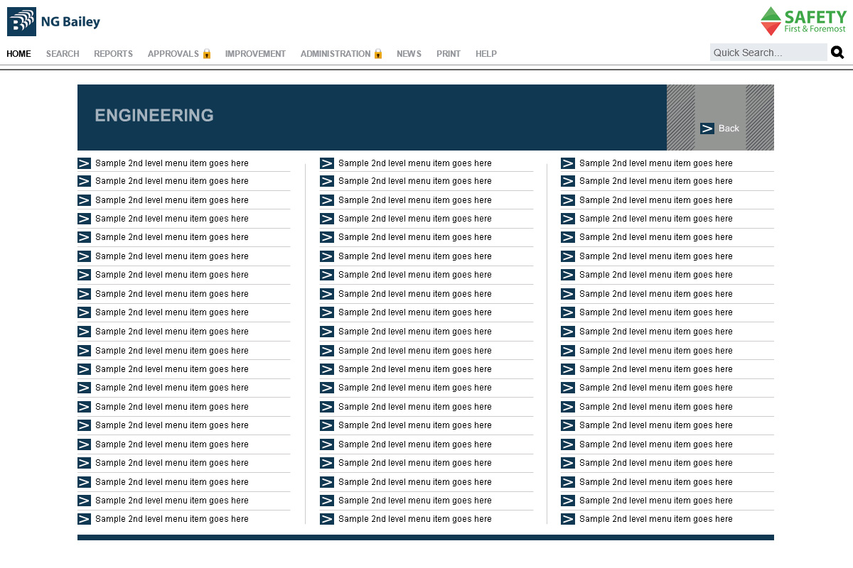  NG Bailey's process library with three columns of lines of texts 