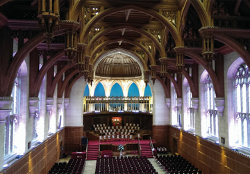 the inside of a large church from high up