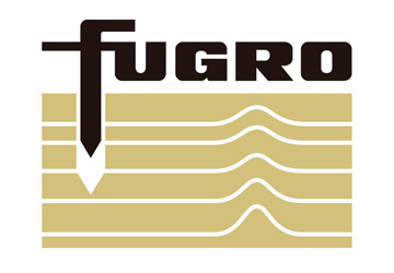 fugro written in black above a brown rectangle with with lines in layers on it 