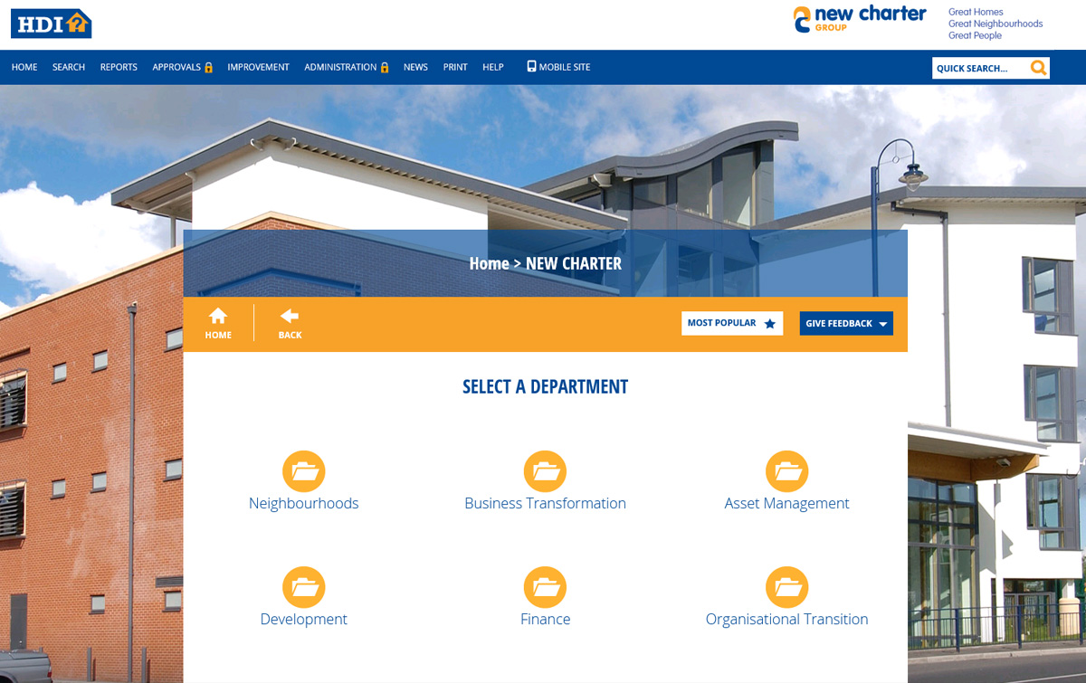 new charters process library - an office with a white and yellow box to click on