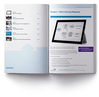An open A4 book of the ultimate guide to process mapping 