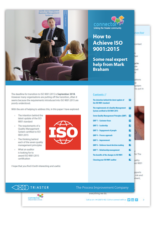 a stack of 2 a4 print outs of how to achieve ISO 9001:2015