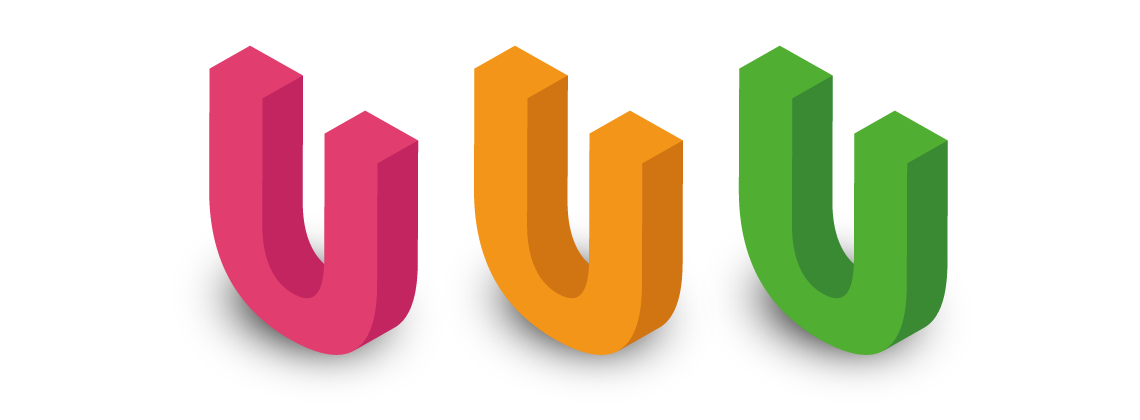 3, 3 dimensional, U's red, orange and green